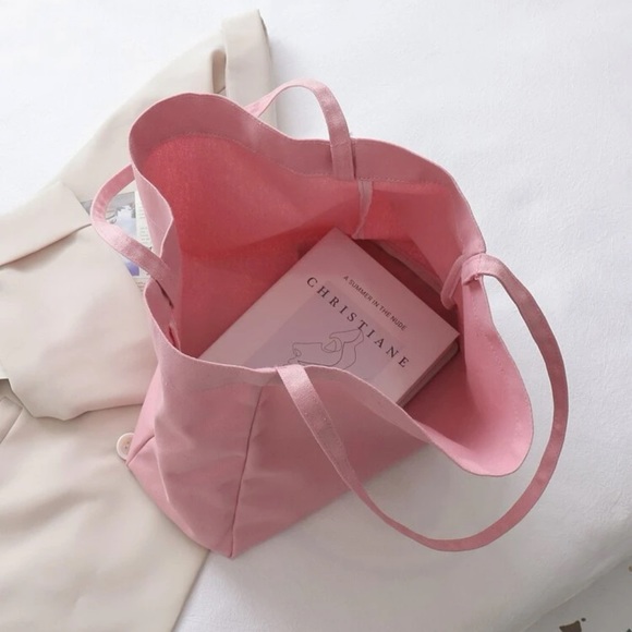 New Cotton Candy Pink Minimalist Large Capacity Canvas Double Handle Tote Bag - Picture 4 of 9